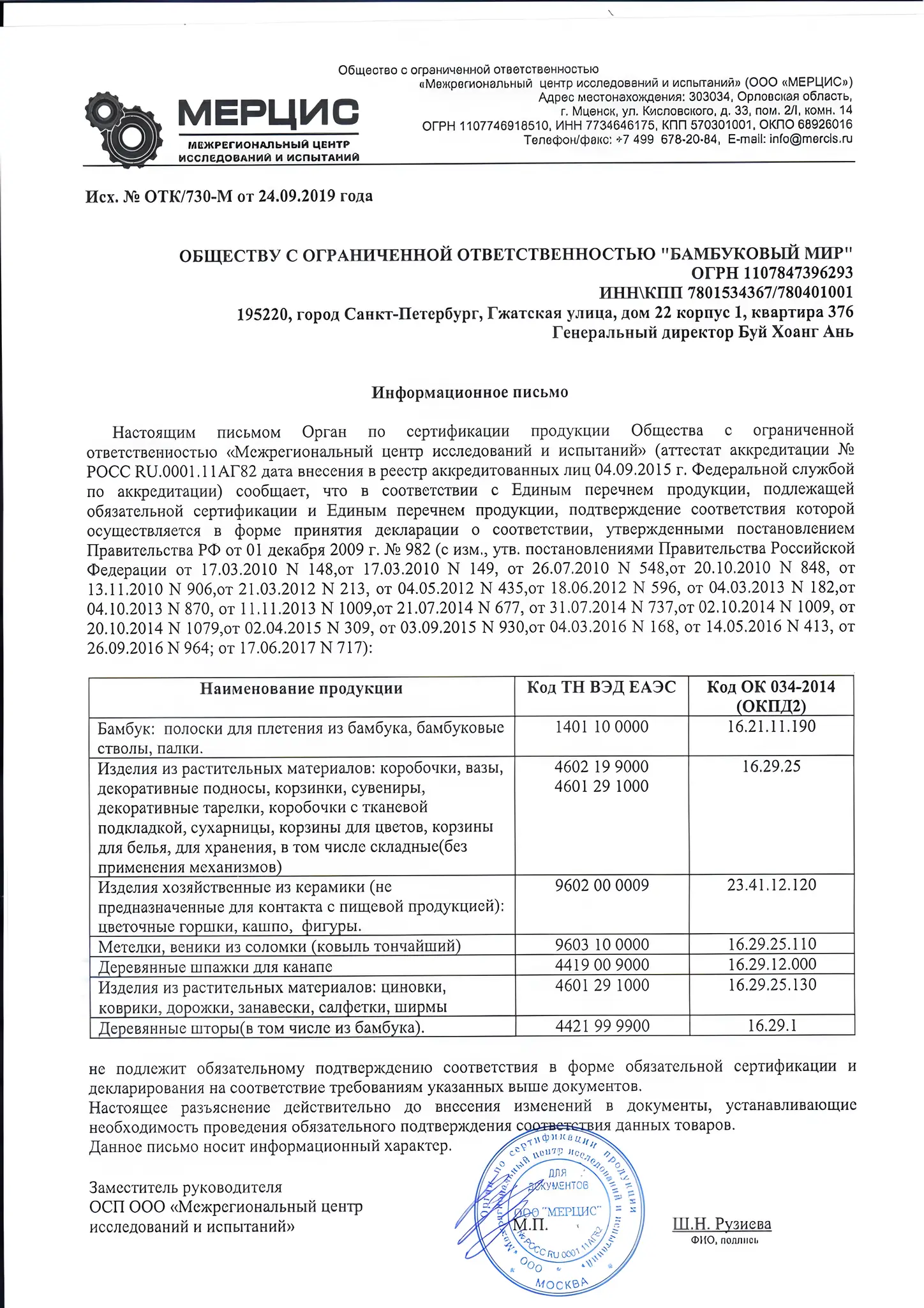 Отказное письмо
